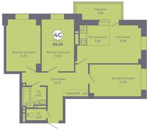 4-к квартира, вторичка, 88м2, 24/24 этаж