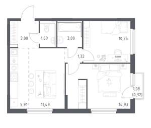 2-к квартира, вторичка, 53м2, 8/17 этаж