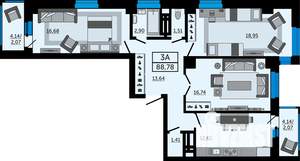 3-к квартира, вторичка, 89м2, 24/24 этаж