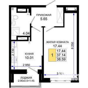 1-к квартира, вторичка, 39м2, 20/25 этаж