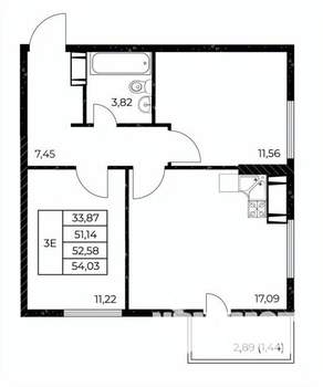 2-к квартира, вторичка, 54м2, 6/25 этаж