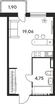 Студия квартира, строящийся дом, 26м2, 18/25 этаж