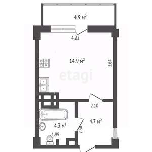 Студия квартира, вторичка, 27м2, 4/16 этаж