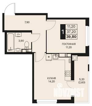 1-к квартира, строящийся дом, 40м2, 2/12 этаж