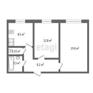 2-к квартира, вторичка, 56м2, 2/5 этаж