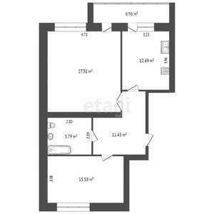 2-к квартира, вторичка, 72м2, 9/9 этаж