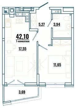 1-к квартира, строящийся дом, 42м2, 1/4 этаж