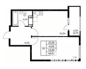 1-к квартира, вторичка, 46м2, 17/25 этаж