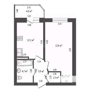 1-к квартира, вторичка, 41м2, 3/6 этаж