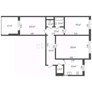 3-к квартира, вторичка, 61м2, 6/10 этаж