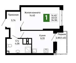 1-к квартира, вторичка, 35м2, 17/20 этаж