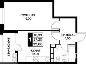 1-к квартира, вторичка, 39м2, 14/18 этаж