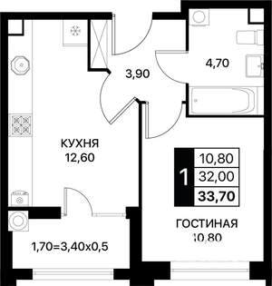 1-к квартира, вторичка, 34м2, 2/12 этаж
