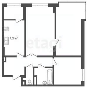3-к квартира, вторичка, 75м2, 13/26 этаж