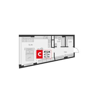 1-к квартира, вторичка, 47м2, 9/22 этаж