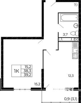 1-к квартира, вторичка, 39м2, 2/18 этаж