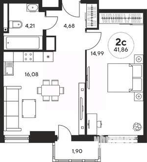 2-к квартира, вторичка, 42м2, 18/25 этаж