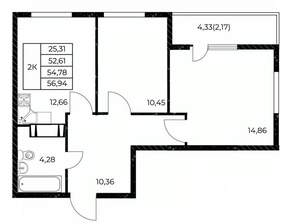 2-к квартира, вторичка, 57м2, 7/25 этаж