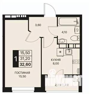 1-к квартира, строящийся дом, 33м2, 6/12 этаж