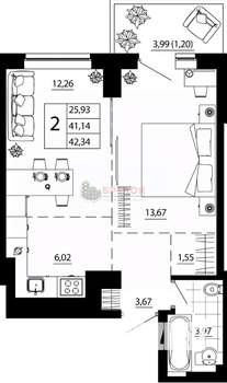 2-к квартира, вторичка, 45м2, 14/24 этаж