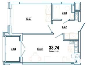 1-к квартира, строящийся дом, 38м2, 3/4 этаж
