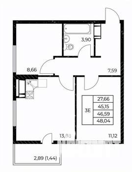 2-к квартира, вторичка, 48м2, 13/25 этаж