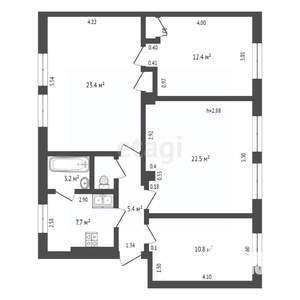 4-к квартира, вторичка, 87м2, 2/3 этаж
