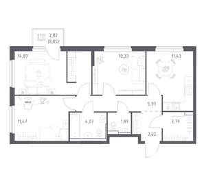 3-к квартира, вторичка, 68м2, 8/17 этаж