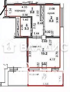 1-к квартира, вторичка, 43м2, 4/19 этаж