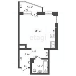 Студия квартира, вторичка, 49м2, 14/20 этаж
