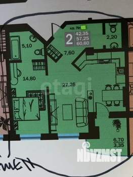 1-к квартира, сданный дом, 57м2, 10/16 этаж