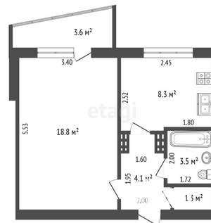 1-к квартира, вторичка, 38м2, 3/9 этаж