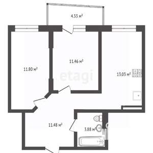 2-к квартира, вторичка, 52м2, 2/25 этаж