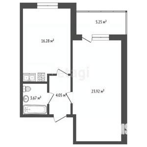 1-к квартира, вторичка, 53м2, 2/3 этаж