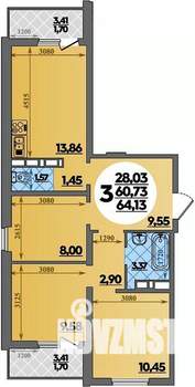 3-к квартира, вторичка, 64м2, 11/17 этаж