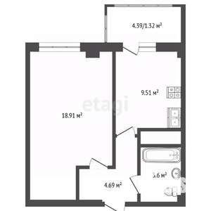 1-к квартира, вторичка, 38м2, 13/24 этаж