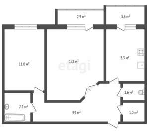 2-к квартира, вторичка, 54м2, 6/6 этаж