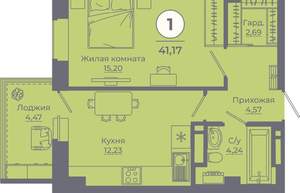1-к квартира, вторичка, 41м2, 2/24 этаж