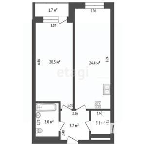 2-к квартира, вторичка, 60м2, 9/23 этаж