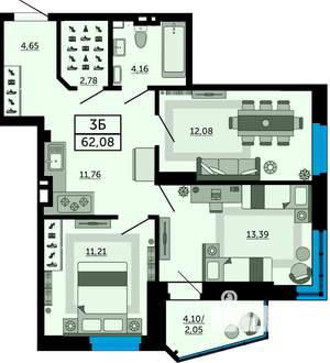 3-к квартира, вторичка, 61м2, 25/26 этаж