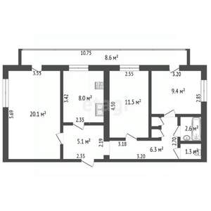 3-к квартира, вторичка, 65м2, 2/14 этаж