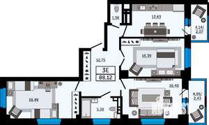3-к квартира, вторичка, 88м2, 24/25 этаж
