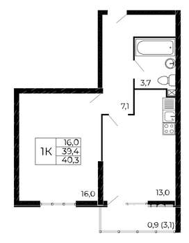 1-к квартира, вторичка, 40м2, 16/18 этаж