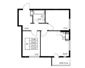 2-к квартира, вторичка, 55м2, 4/25 этаж