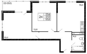 2-к квартира, вторичка, 60м2, 12/18 этаж