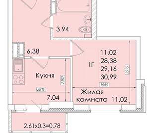1-к квартира, вторичка, 29м2, 8/22 этаж