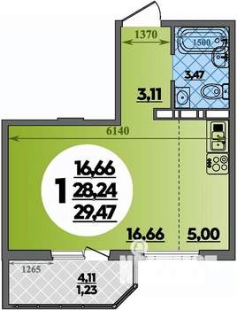 Студия квартира, вторичка, 29м2, 6/17 этаж