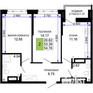 2-к квартира, вторичка, 55м2, 20/25 этаж