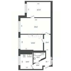 3-к квартира, вторичка, 67м2, 1/9 этаж