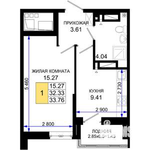 1-к квартира, вторичка, 34м2, 23/25 этаж